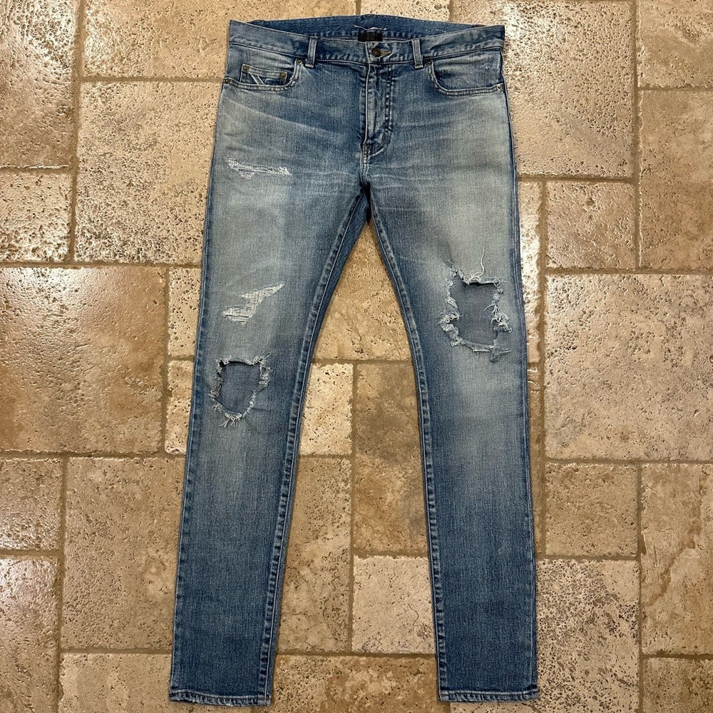 Saint Laurent x Hedi Slimane SS16 Blue Wash Distressed D02 Denim Jeans
